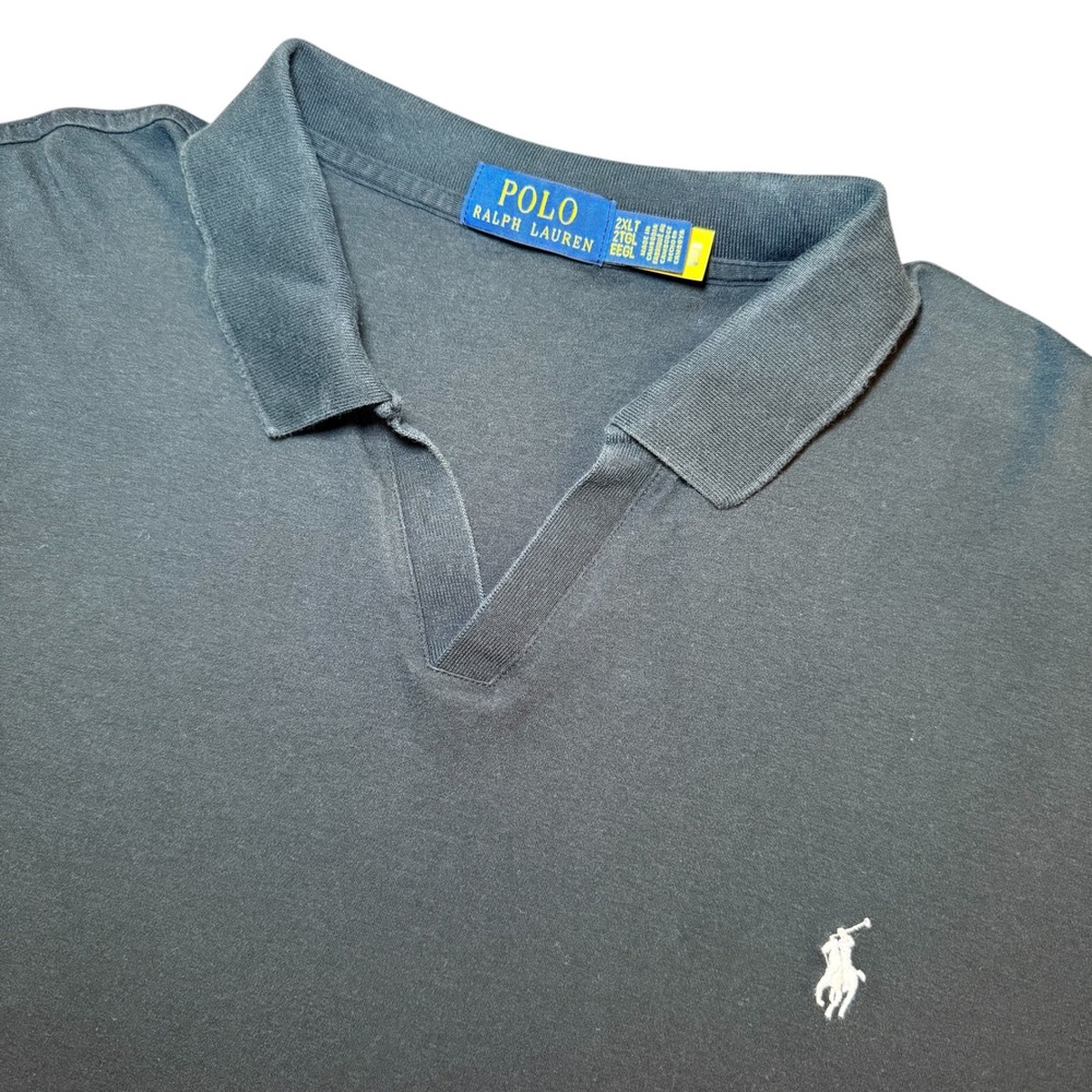 Polo Ralph Lauren Mens 2XLT Black Cotton V-Neck Johnny Collar Polo Shirt Tall